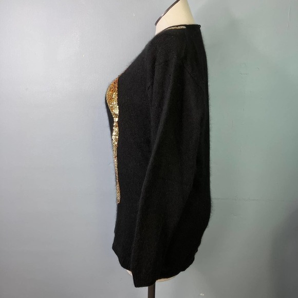 Vtg Work In Progress Sequin Bow Silk Angora Blend Black Holiday Sweater Sz 14/16 - Picture 8 of 17